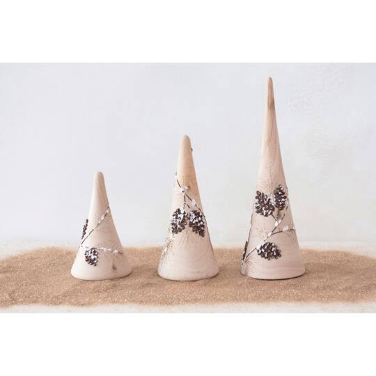 Hello Honey® Hand-Painted Eucalyptus Wood Tree with Pinecone, Snow & Glitter